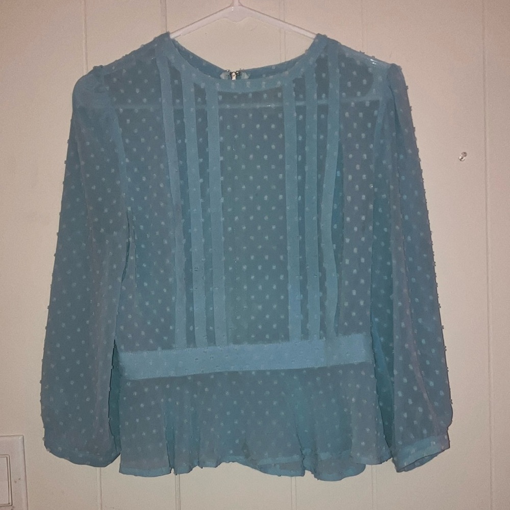 Swiss Dot Baby Blue Sheer Peplum